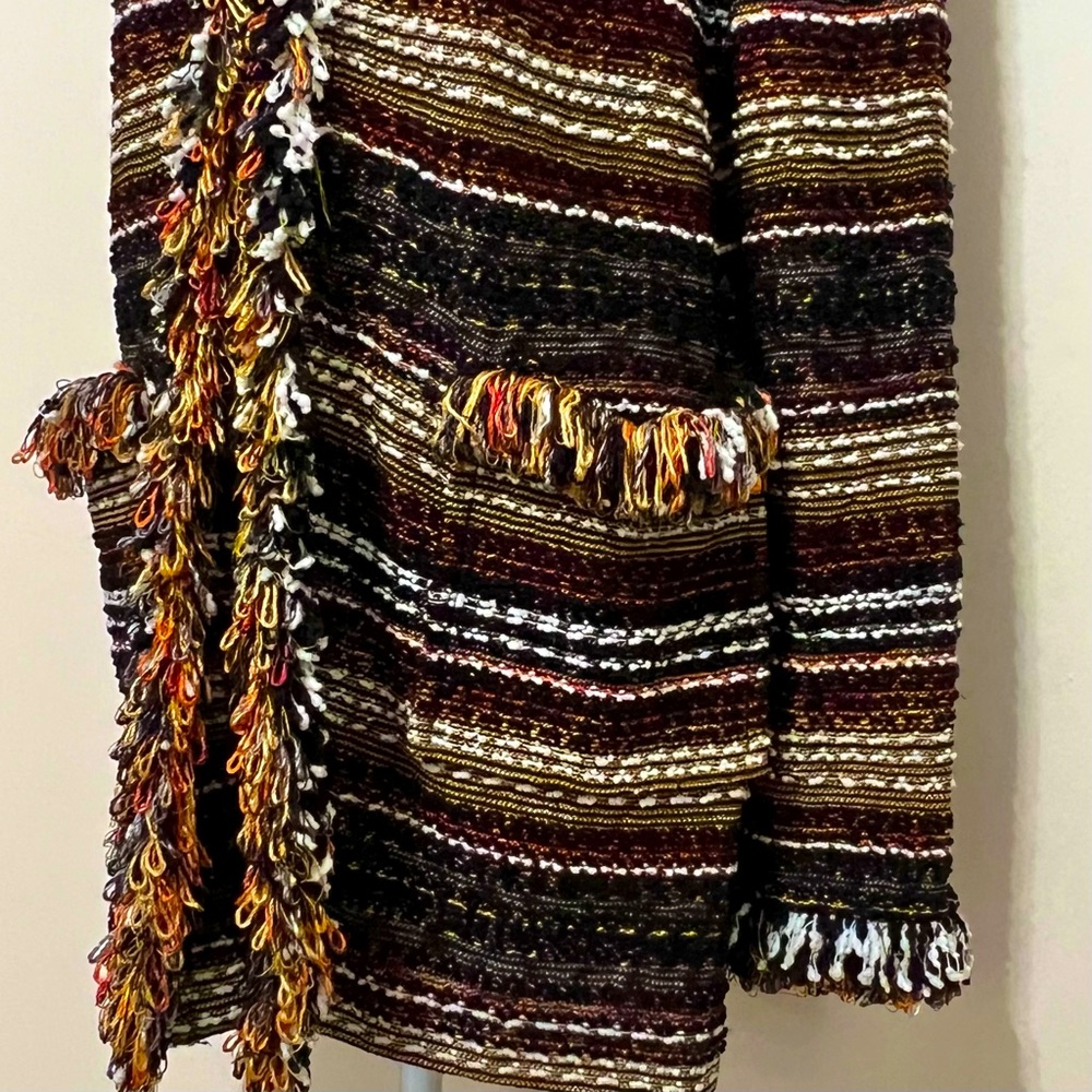 St. John Multicolored Long Cardigan Fringe Detail Quiet Luxury Timeless Elegance - Picture 5 of 12